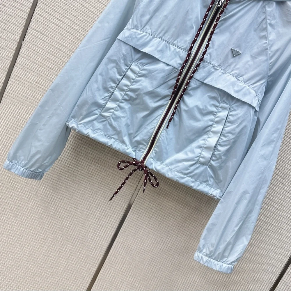 Prada Light Blue Hooded Zipper Sunscreen Coat - Picture 8 of 9